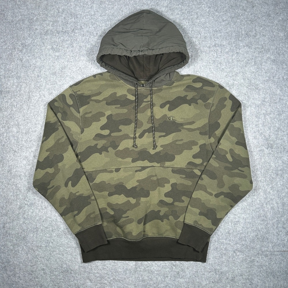 Champion Hoodie Mens Medium Green Camo Fleece Pullover Sweatshirt Streetwear